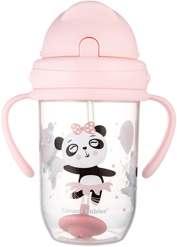 Canpol babies Trinkbecher mit Gewichtsstrohhalm 270 ml – Panda, Pink