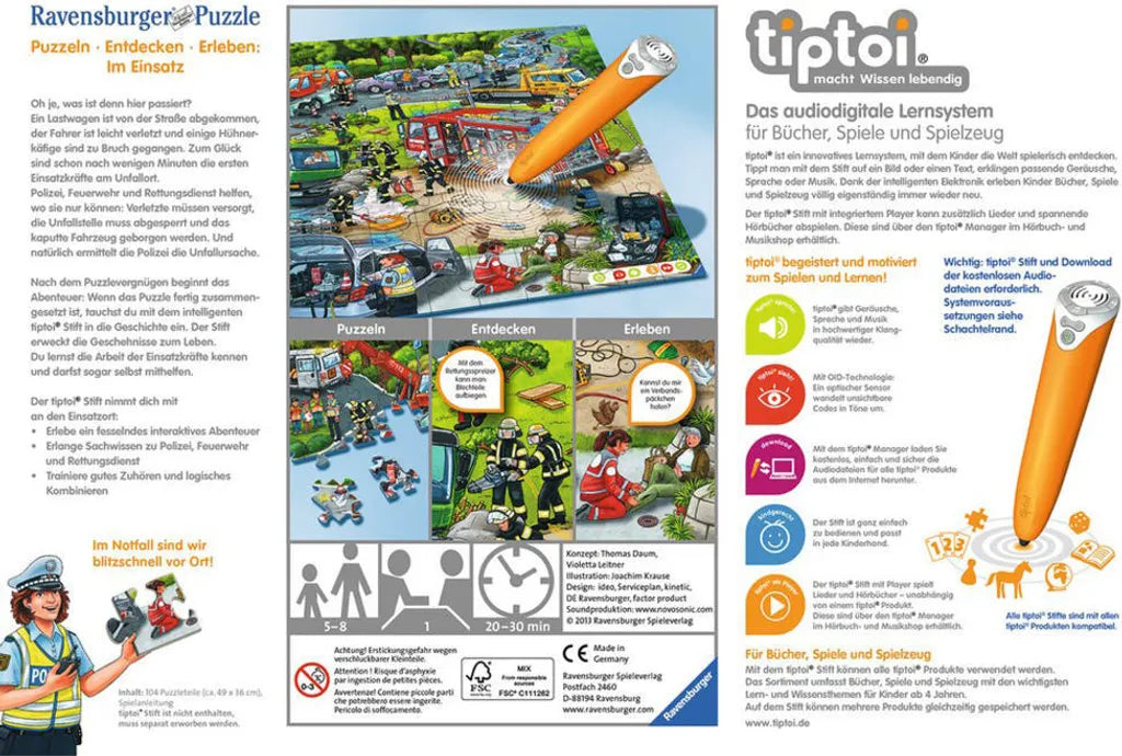 Ravensburger tiptoi® Puzzle 100 Teile „Im Einsatz" (5–8 Jahre)