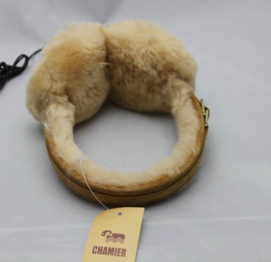Chamier Lammfell-Ohrenschützer – Echtleder/Lammfell, Beige