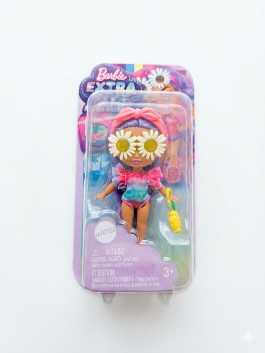 Barbie Extra Mini – Puppe mit Gänseblumen-Sonnenbrille & lila Haaren