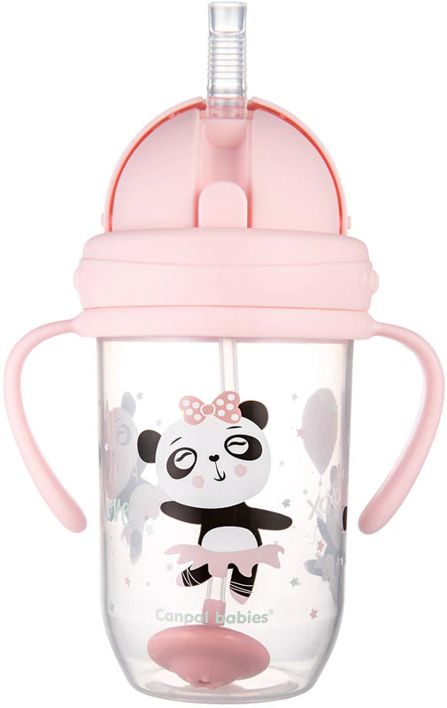 Canpol babies Trinkbecher mit Gewichtsstrohhalm 270 ml – Panda, Pink